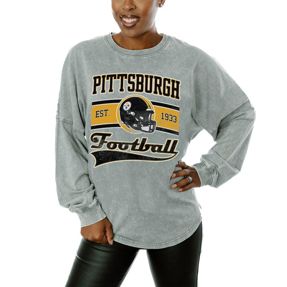 Pittsburgh Steelers Gameday Couture Women's Snow Wash Oversized Long Sleeve T-Shirt – Gray - NFL