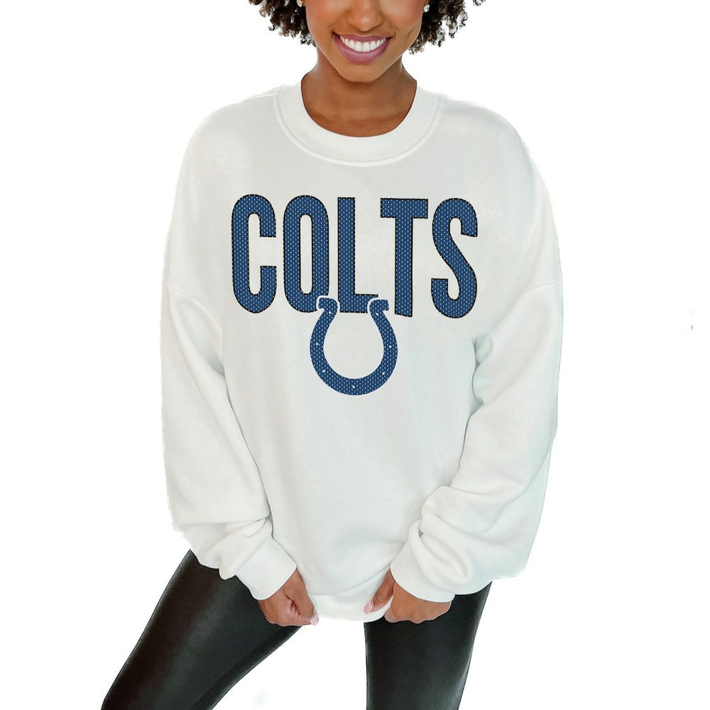Indianapolis Colts Gameday Couture Women's Just Go With It Oversized Long Sleeve Crewneck Sweatshirt – White - NFL