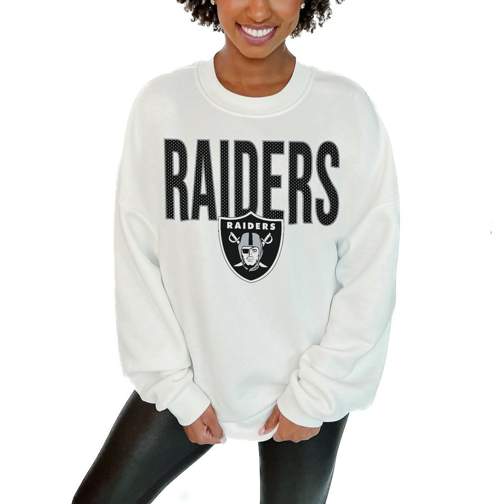 Las Vegas Raiders Gameday Couture Women's Just Go With It Oversized Long Sleeve Crewneck Sweatshirt – White - NFL