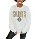 New Orleans Saints Gameday Couture Women's Just Go With It Oversized Long Sleeve Crewneck Sweatshirt – White - NFL