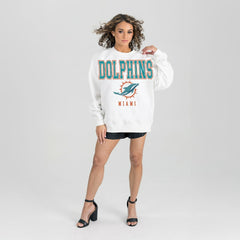 Miami Dolphins Gameday Couture Women's Sunday Drives Oversized Crewneck Pullover Sweatshirt – White - NFL