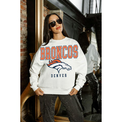 Denver Broncos Gameday Couture Women's Sunday Drives Oversized Crewneck Pullover Sweatshirt – White - NFL