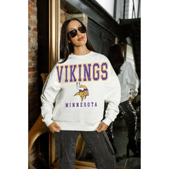 Minnesota Vikings Gameday Couture Women's Sunday Drives Oversized Crewneck Pullover Sweatshirt – White - NFL