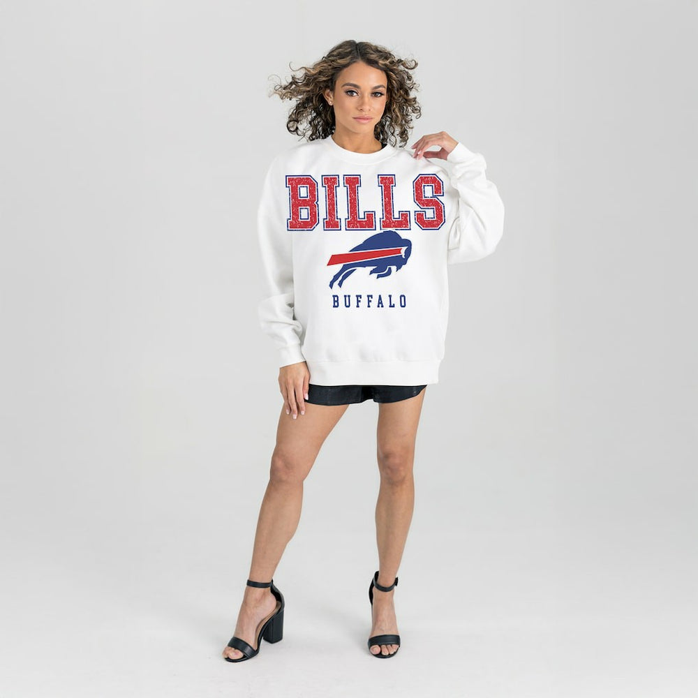 Buffalo Bills Gameday Couture Women's Sunday Drives Oversized Crewneck Pullover Sweatshirt – White - NFL