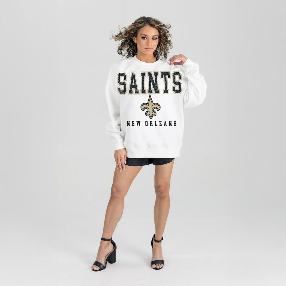 New Orleans Saints Gameday Couture Women's Sunday Drives Oversized Crewneck Pullover Sweatshirt – White - NFL