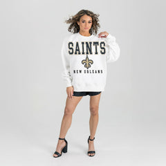 New Orleans Saints Gameday Couture Women's Sunday Drives Oversized Crewneck Pullover Sweatshirt – White - NFL