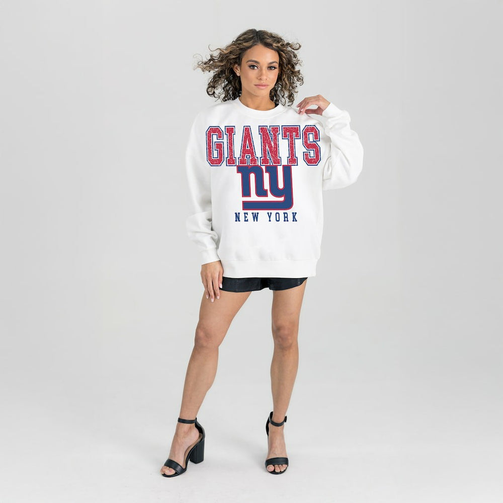 New York Giants Gameday Couture Women's Sunday Drives Oversized Crewneck Pullover Sweatshirt – White - NFL