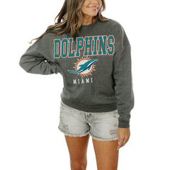 Miami Dolphins Gameday Couture Women's Oversized Bring The Energy Pullover Sweatshirt – Charcoal - NFL