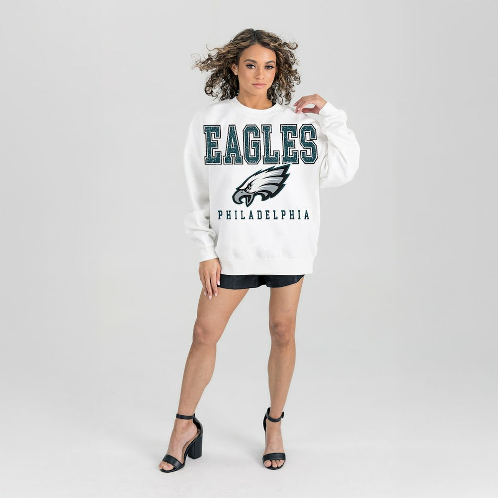 Philadelphia Eagles Gameday Couture Women's Sunday Drives Oversized Crewneck Pullover Sweatshirt – White - NFL