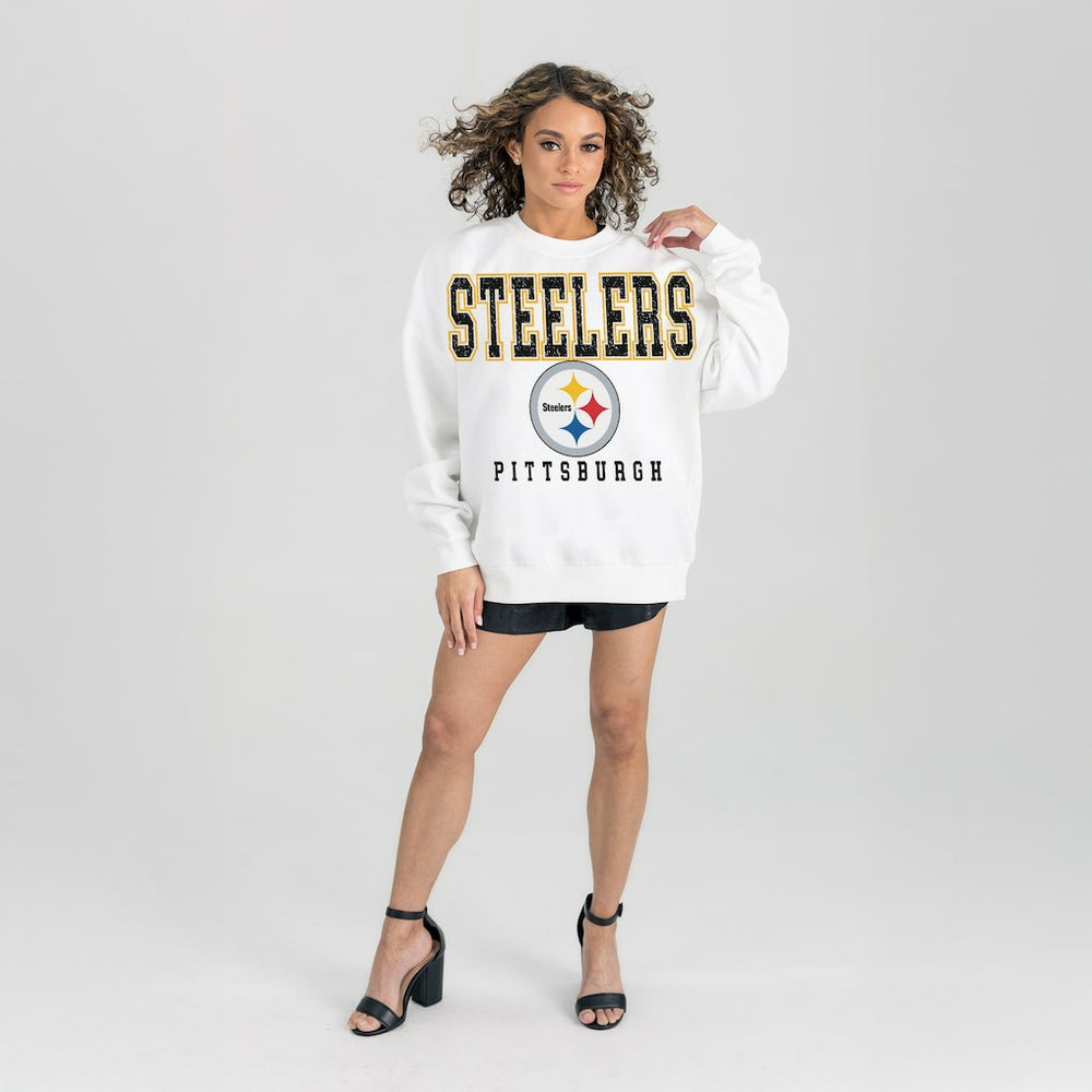 Pittsburgh Steelers Gameday Couture Women's Sunday Drives Oversized Crewneck Pullover Sweatshirt – White - NFL