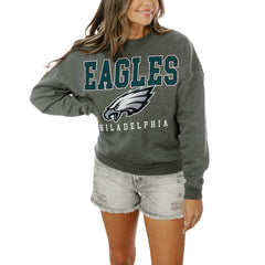 Philadelphia Eagles Gameday Couture Women's Oversized Bring The Energy Pullover Sweatshirt – Charcoal - NFL