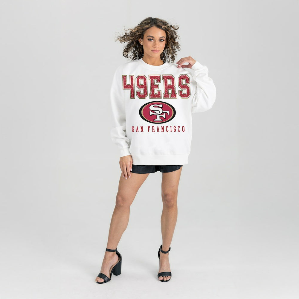 San Francisco 49ers Gameday Couture Women's Sunday Drives Oversized Crewneck Pullover Sweatshirt – White - NFL