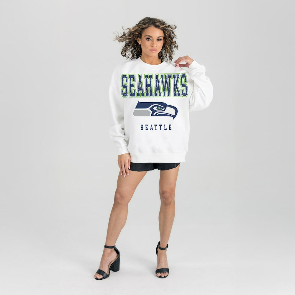 Seattle Seahawks Gameday Couture Women's Sunday Drives Oversized Crewneck Pullover Sweatshirt – White - NFL