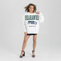 Seattle Seahawks Gameday Couture Women's Sunday Drives Oversized Crewneck Pullover Sweatshirt – White - NFL