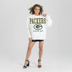 Green Bay Packers Gameday Couture Women's Sunday Drives Oversized Crewneck Pullover Sweatshirt – White - NFL
