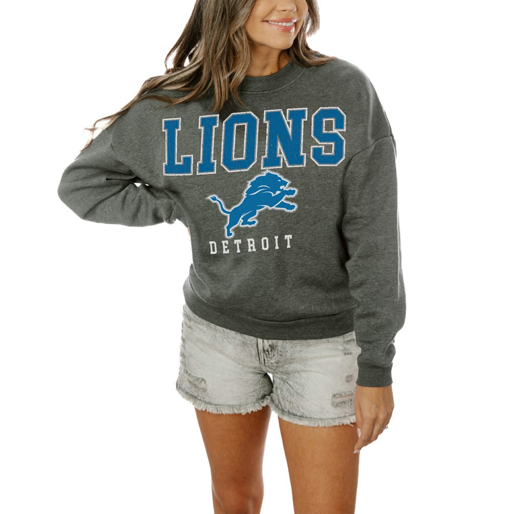 Detroit Lions Gameday Couture Women's Oversized Bring The Energy Pullover Sweatshirt – Charcoal - NFL