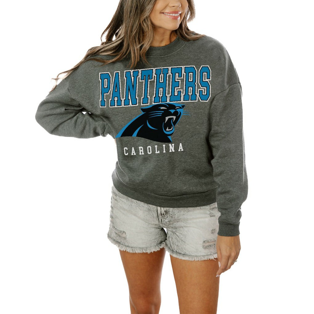 Carolina Panthers Gameday Couture Women's Oversized Bring The Energy Pullover Sweatshirt – Charcoal - NFL