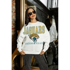 Jacksonville Jaguars Gameday Couture Women's Sunday Drives Oversized Crewneck Pullover Sweatshirt – White - NFL