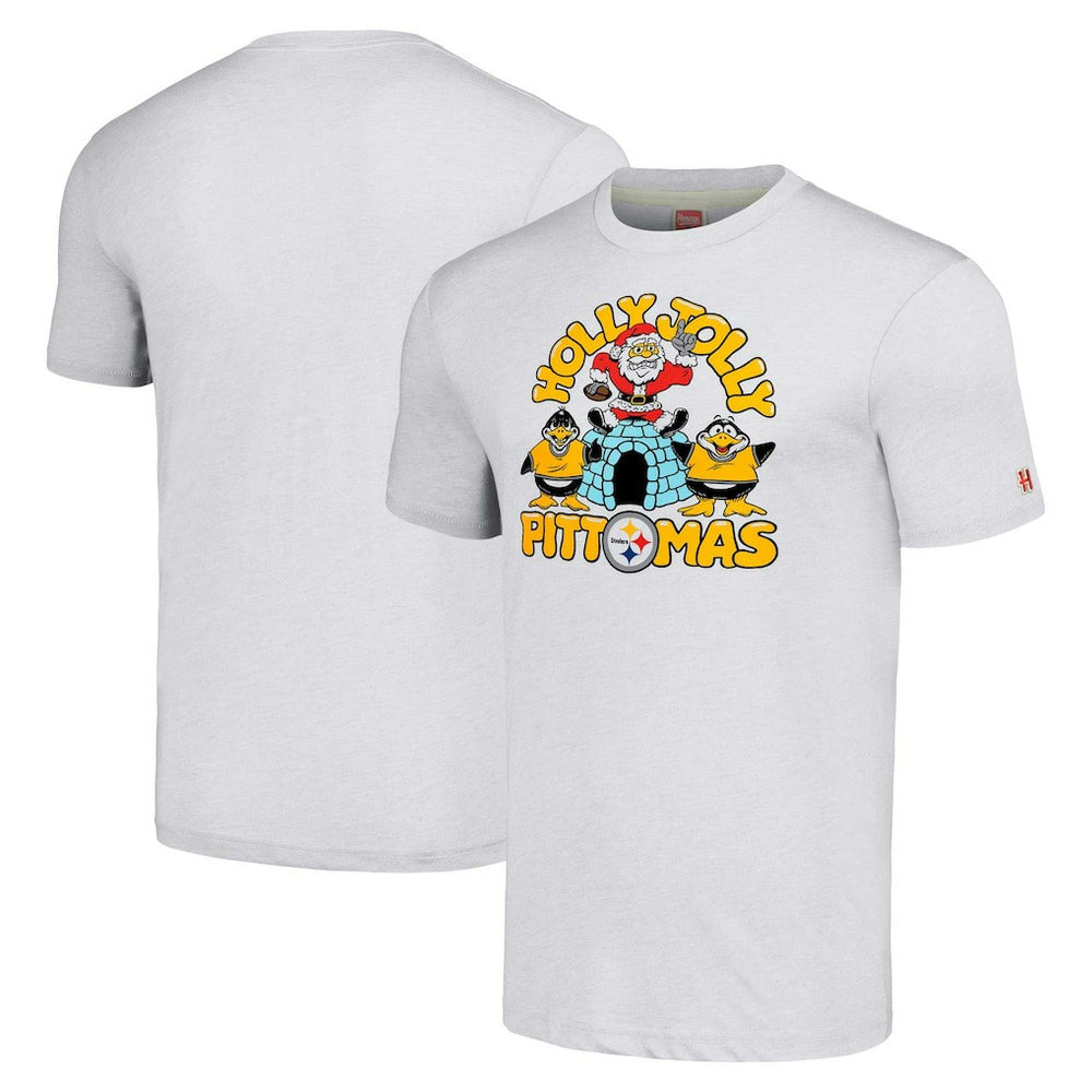 Pittsburgh Steelers Homage Unisex Holiday Tri-Blend T-Shirt Gray - NFL