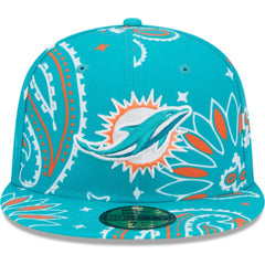 Miami Dolphins New Era Paisley 59FIFTY Fitted Hat Aqua - NFL