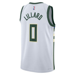 Nike - Damian Lillard Milwaukee Bucks Unisex Fear The Deer Swingman Player Jersey - Association Edition - White