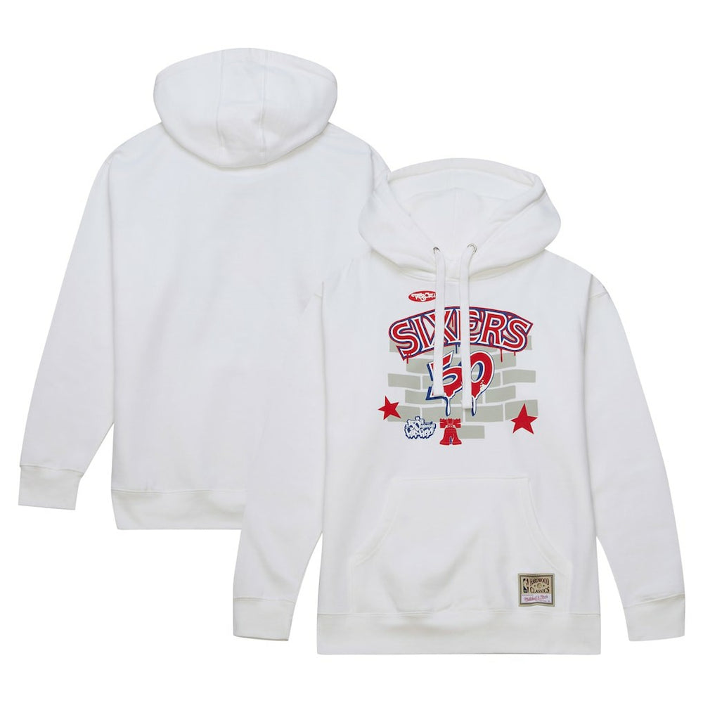 Mitchell & Ness - Philadelphia 76ers x Tats Cru Hardwood Classics Brick Pullover Hoodie - White