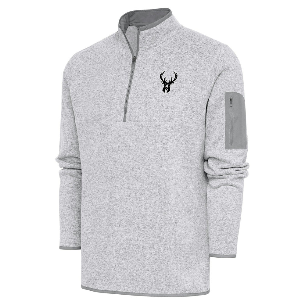 NBA - Milwaukee Bucks Antigua Metallic Logo Fortune Quarter-Zip Jacket - Heather Gray