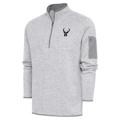NBA - Milwaukee Bucks Antigua Metallic Logo Fortune Quarter-Zip Jacket - Heather Gray