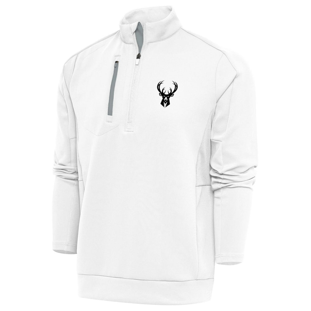 NBA - Milwaukee Bucks Antigua Metallic Logo Generation Quarter-Zip Top - White