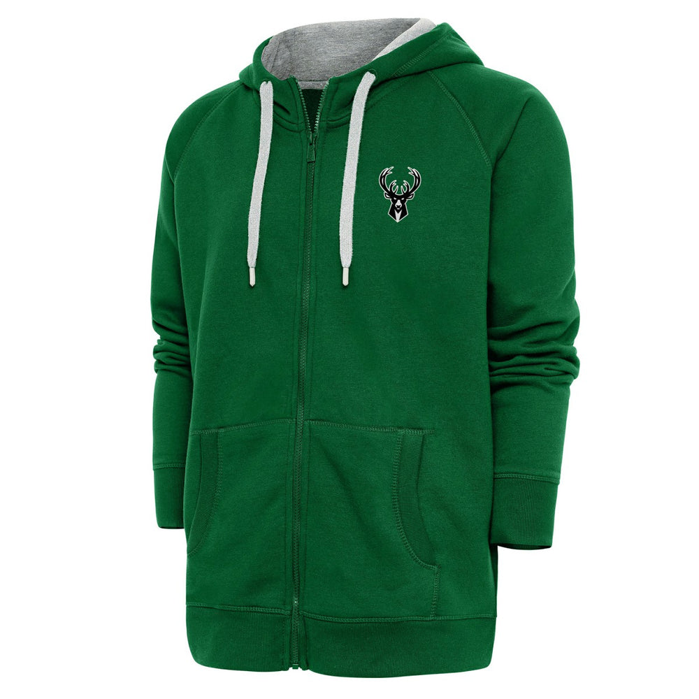 NBA - Milwaukee Bucks Antigua Metallic Logo Victory Raglan Full-Zip Hoodie - Hunter Green