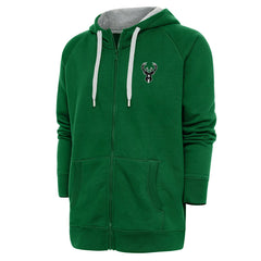 NBA - Milwaukee Bucks Antigua Metallic Logo Victory Raglan Full-Zip Hoodie - Hunter Green