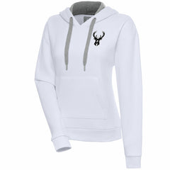 NBA - Milwaukee Bucks Antigua Women's Brushed Metallic Victory Pullover Hoodie - White