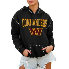 Washington Commanders Gameday Couture Women's Oversized Catch the Vibe Studded Pullover Hoodie Black - NFL