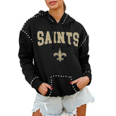 New Orleans Saints Gameday Couture Women's Oversized Catch the Vibe Studded Pullover Hoodie Black - NFL