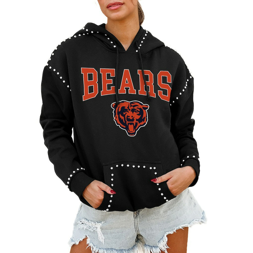 Chicago Bears Gameday Couture Women's Oversized Catch the Vibe Studded Pullover Hoodie Black - NFL