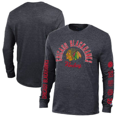 Chicago Blackhawks Champion Multi-Logo Tri-Blend Long Sleeve T-Shirt Heather Black
