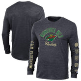 Minnesota Wild - Champion Multi-Logo Tri-Blend Long Sleeve T-Shirt Heather Black