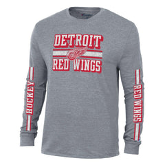 Detroit Red Wings - Champion Tri-Blend Dual-Stripe Long Sleeve T-Shirt Heather Gray