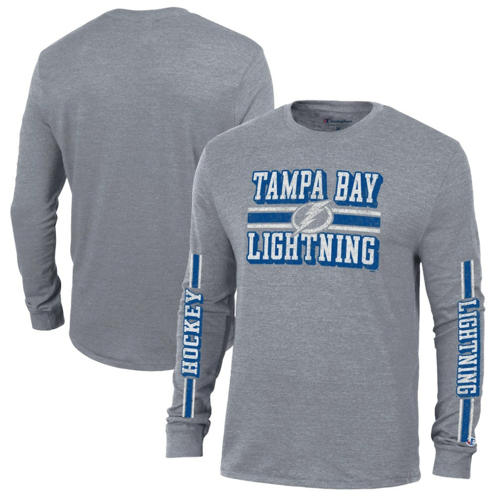 Tampa Bay Lightning - Champion Tri-Blend Dual-Stripe Long Sleeve T-Shirt Heather Gray