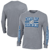 Tampa Bay Lightning - Champion Tri-Blend Dual-Stripe Long Sleeve T-Shirt Heather Gray