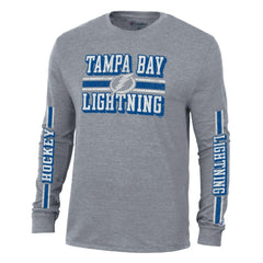 Tampa Bay Lightning - Champion Tri-Blend Dual-Stripe Long Sleeve T-Shirt Heather Gray
