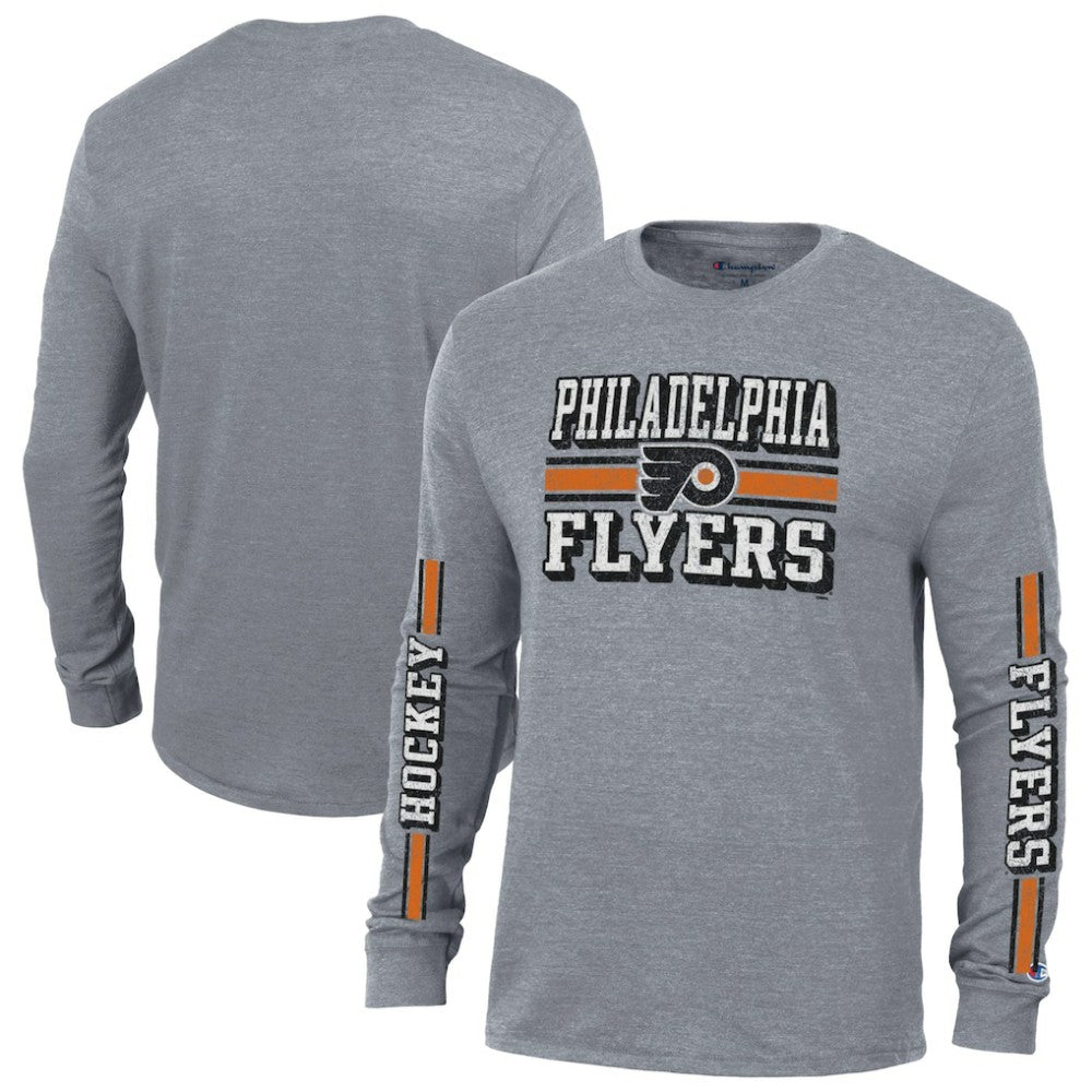 Philadelphia Flyers - Champion Tri-Blend Dual-Stripe Long Sleeve T-Shirt Heather Gray