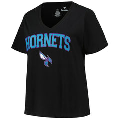 NBA - Charlotte Hornets Profile Women's Plus Size Arch Over Logo V-Neck T-Shirt - Black