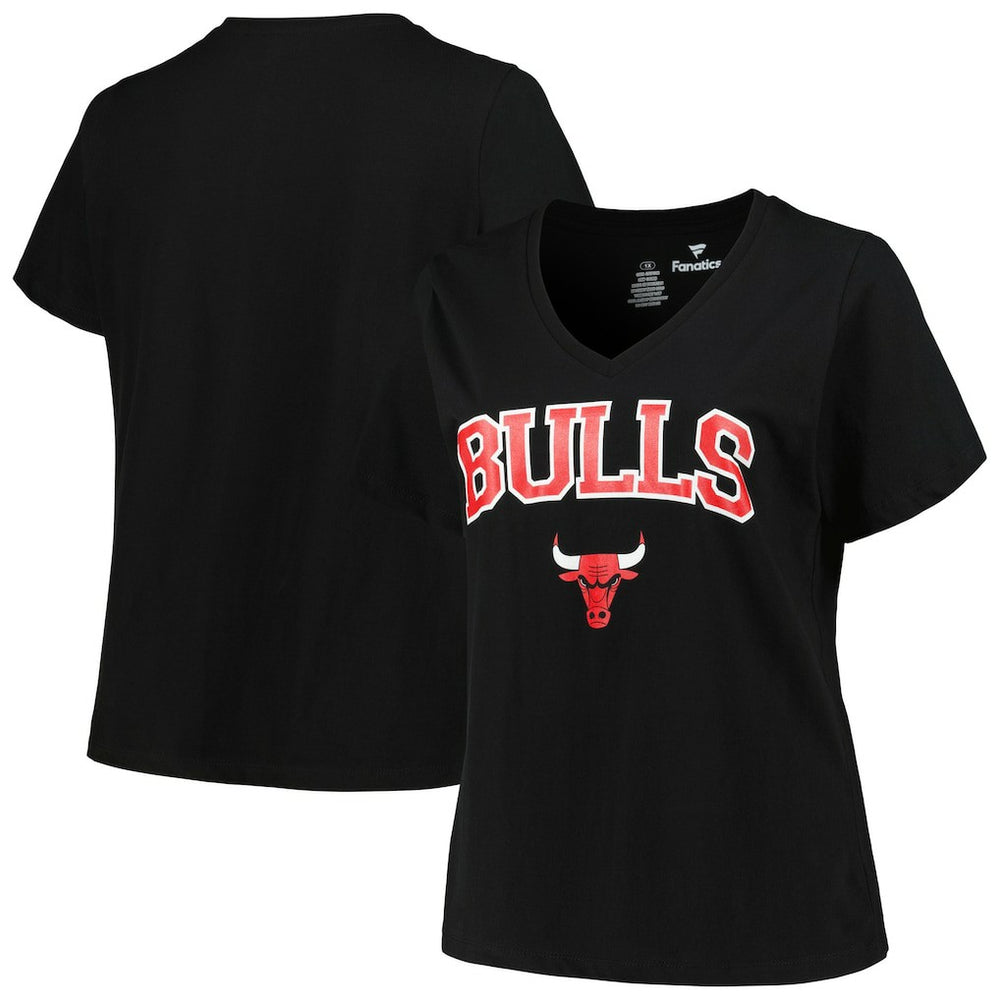 NBA - Chicago Bulls Profile Women's Plus Size Arch Over Logo V-Neck T-Shirt - Black