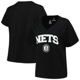 NBA - Brooklyn Nets Profile Women's Plus Size Arch Over Logo V-Neck T-Shirt - Black