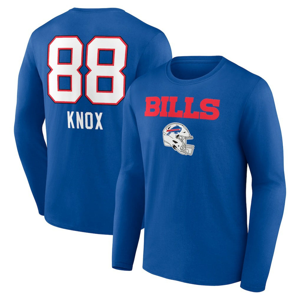 Dawson Knox Buffalo Bills Team Wordmark Player Name & Number Long Sleeve T-Shirt Royal - NFL