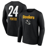 Joey Porter Jr. Pittsburgh Steelers Team Wordmark Player Name & Number Long Sleeve T-Shirt Black - NFL