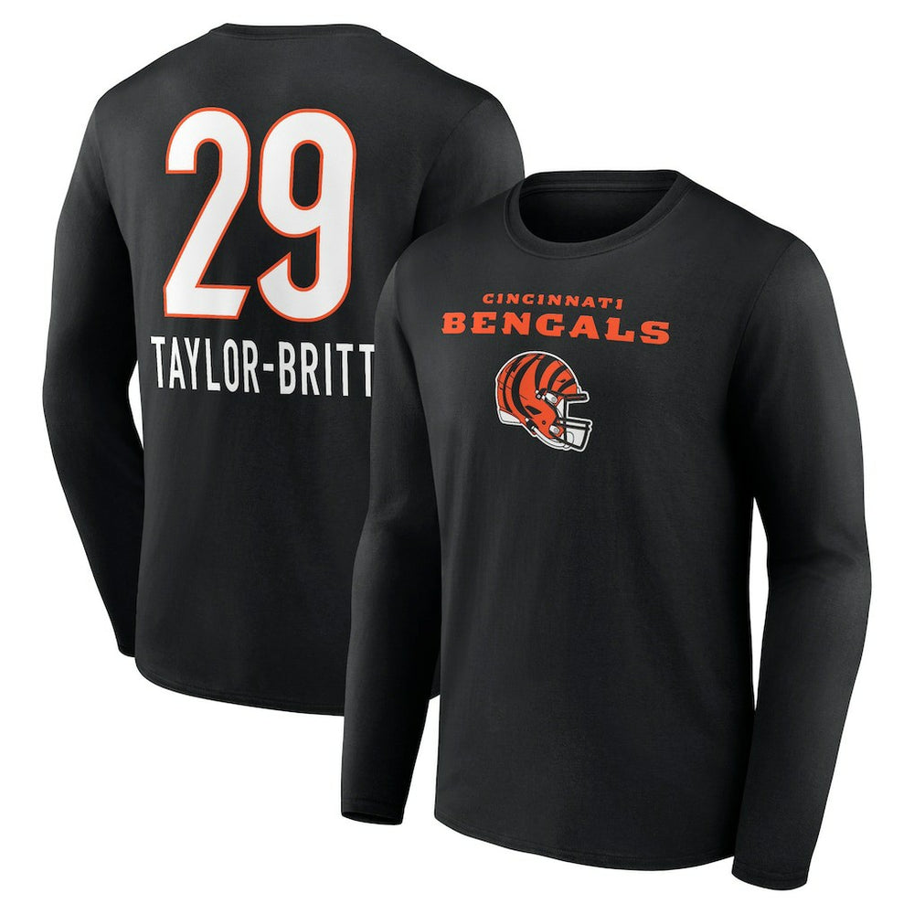 Cam Taylor-Britt Cincinnati Bengals Team Wordmark Player Name & Number Long Sleeve T-Shirt Black - NFL