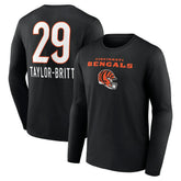 Cam Taylor-Britt Cincinnati Bengals Team Wordmark Player Name & Number Long Sleeve T-Shirt Black - NFL