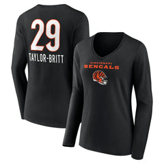 Cam Taylor-Britt Cincinnati Bengals Women's Team Wordmark Player Name & Number Long Sleeve V-Neck T-Shirt Black - NFL